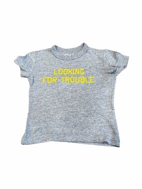 Chaser, Boys Gray Tee with Yellow "Looking For Trouble" Graphic, Size 3